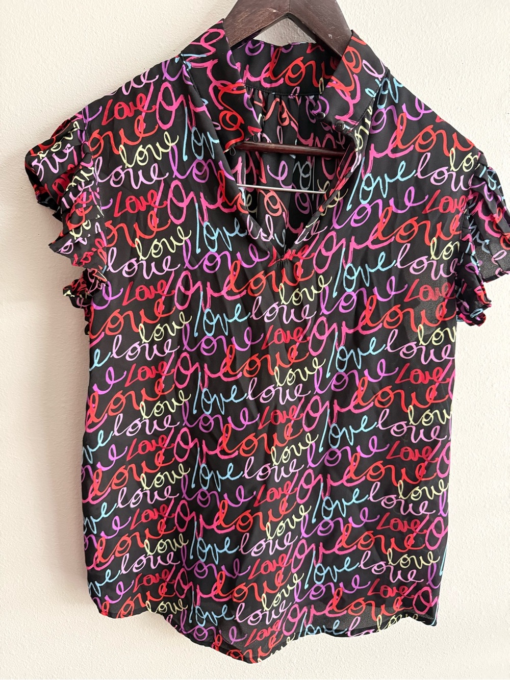 Black Multi 'Love' Script Short Sleeve Blouse